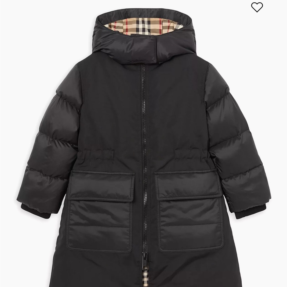 NTW BURBERRY Kids Reva Long Parka Coat In Black